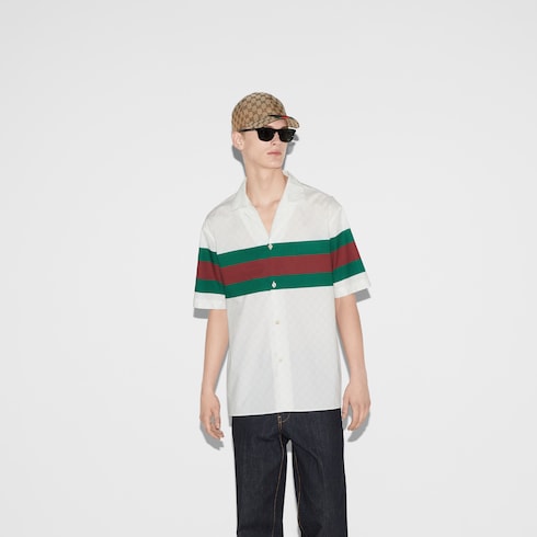 Camicia in cotone con motivo GG e Web