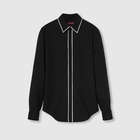 Wool gabardine shirt in black GUCCI Canada