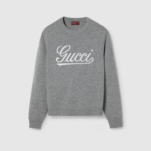 Wool sweater with Gucci intarsia in grey GUCCI Canada