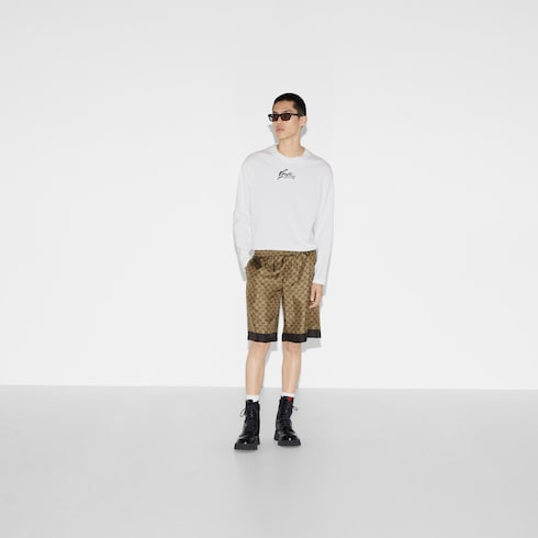 Shorts in twill di seta con stampa GG Morsetto