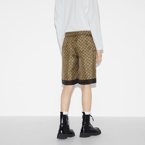 Shorts in twill di seta con stampa GG Morsetto