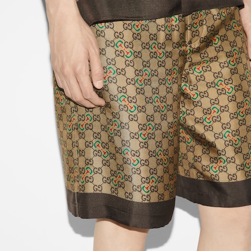 GG Horsebit print silk twill short in Green Gold Undefined GUCCI SI