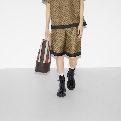 Shorts in twill di seta con stampa GG Morsetto