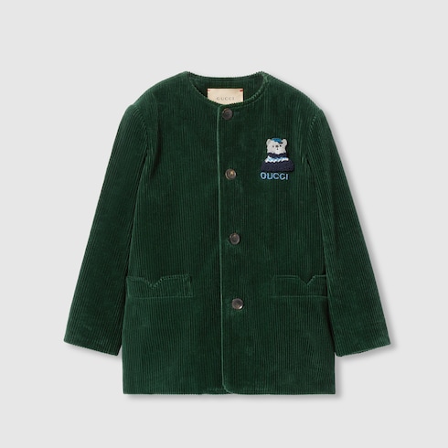Children's cotton corduroy jacket in dark green | GUCCI® SG