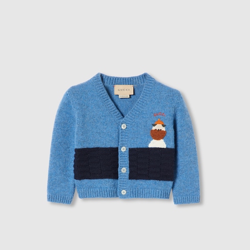 Baby embroidered wool cardigan in blue GUCCI Canada