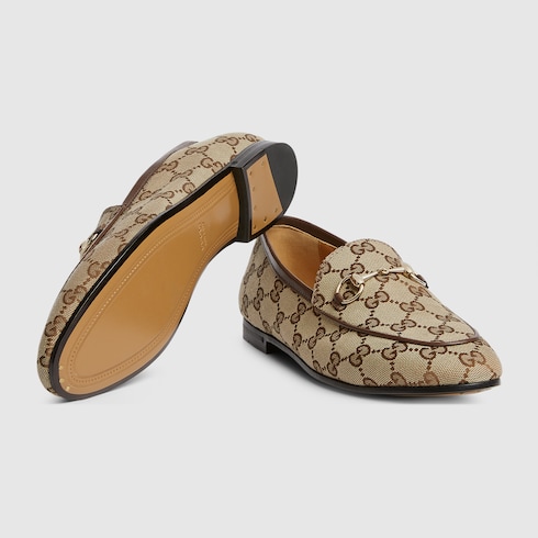 Women's Gucci Jordaan loafer in beige and ebony GG canvas