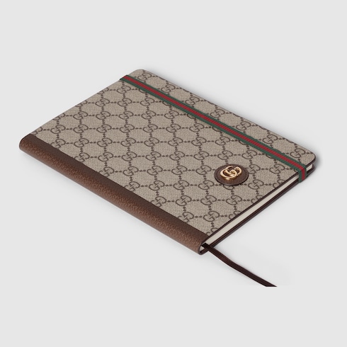 GroBes Notizbuch mit Doppel G in beige und ebenholzfarbener GG Supreme GUCCI DE