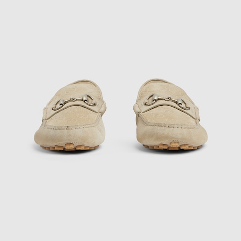 Men's driver with Horsebit in oatmeal suede | GUCCI® US