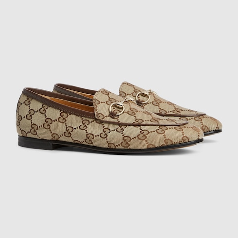 売上実績NO.1 Gucci Women's Jordaan canvas GG ebony and beige in loafer 靴
