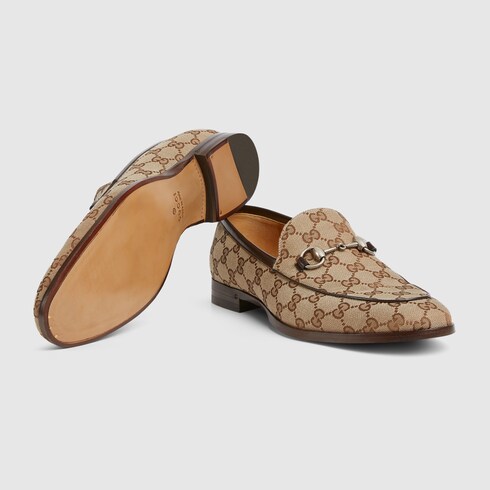 Men s loafer with Horsebit in beige and ebony Original GG canvas GUCCI MX