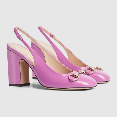 Women s Horsebit slingback in pink patent leather GUCCI GR