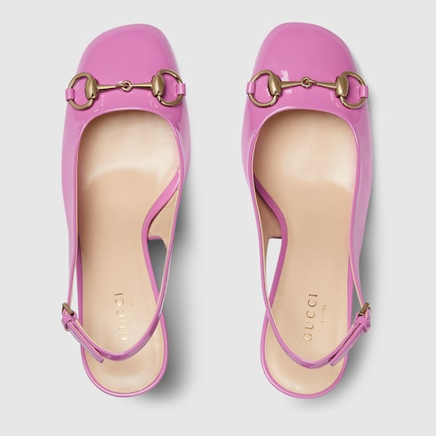 Women s Horsebit slingback in pink patent leather GUCCI GR