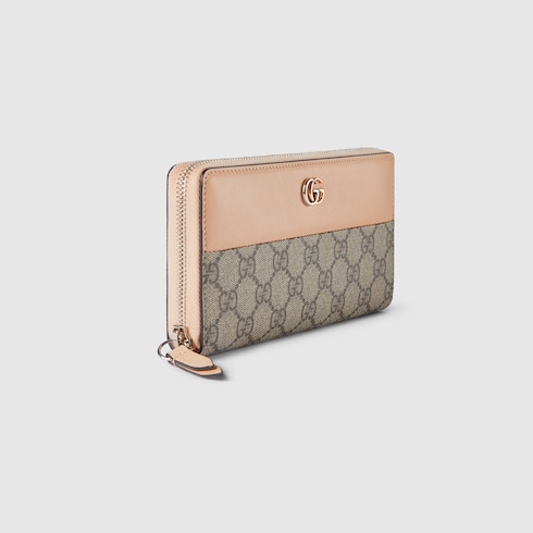 Portafoglio GG Marmont con cerniera in tessuto Supreme ebano pelle beige GUCCI Italia