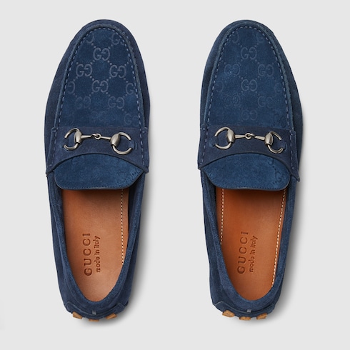 Men s driver with Horsebit in Blue Suede GUCCI SI