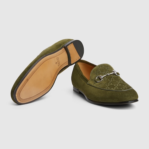 Mocassino uomo con Morsetto in pelle scamosciata verde scuro GUCCI Italia