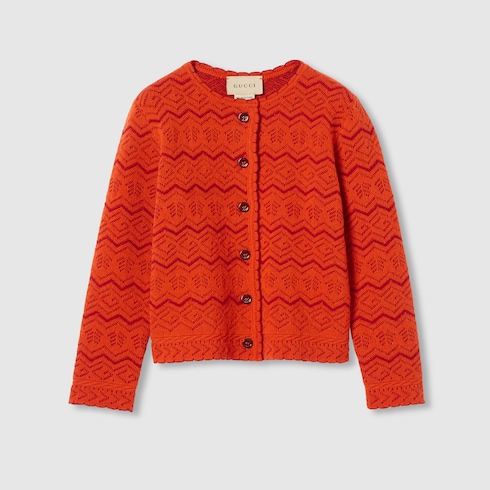 Children's floral G wool cardigan in Red Undefined | GUCCI® SI
