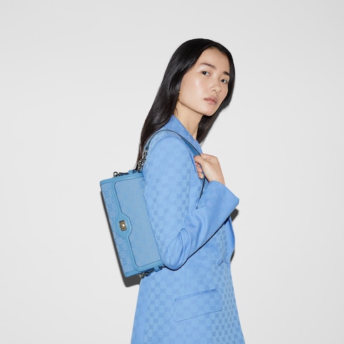 Borsa a spalla Gucci Luce misura piccola in tessuto GG celeste GUCCI Italia