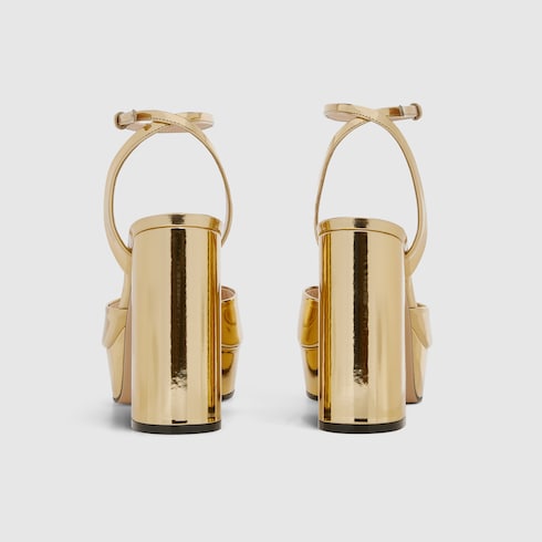 Women s Horsebit platform sandal in metallic light gold leather GUCCI MX