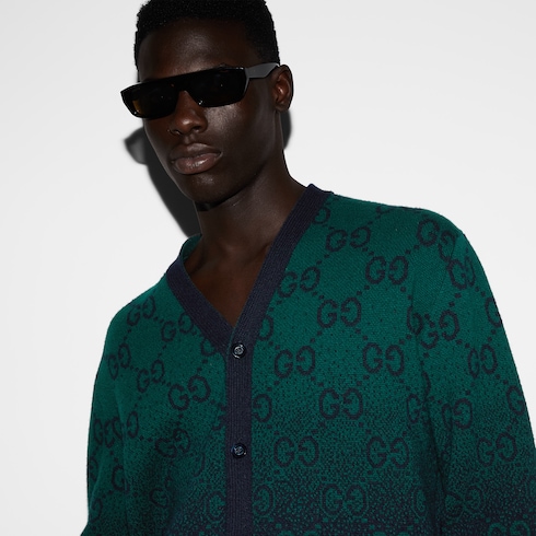 年末のプロモーション特価！ wool degradé GG jacquard US GUCCI® | green dark in cardigan トップス