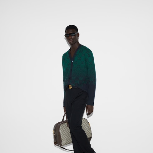 GG degradé wool jacquard cardigan in dark green | GUCCI® US