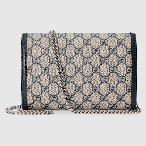 Portafoglio Dionysus GG con catena in tessuto Supreme beige e blu GUCCI Italia