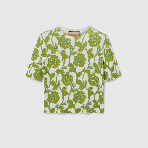 Floral print fine wool silk top