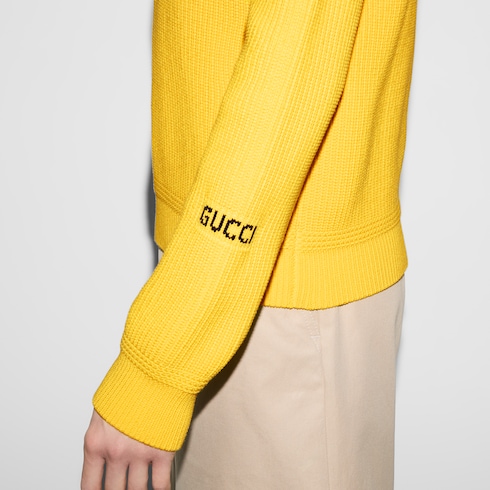 Cotton sweater with Gucci intarsia in yellow GUCCI AE