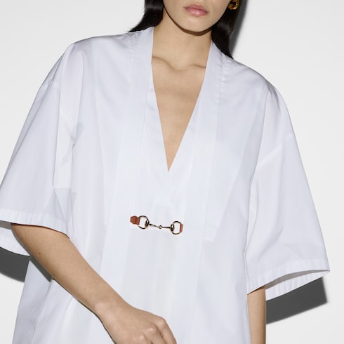 Cotton poplin dress with Horsebit in White Ready-to-wear