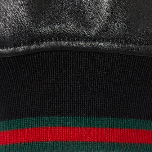 Bomber in pelle con nastro Web