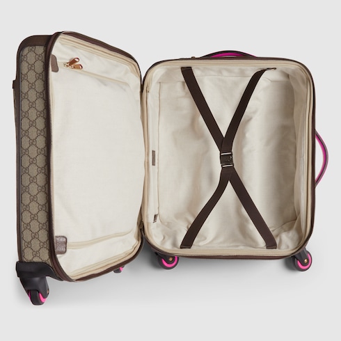 Valise a roulettes Gucci Savoy taille cabine en toile GG Supreme beige et ebene GUCCI BE