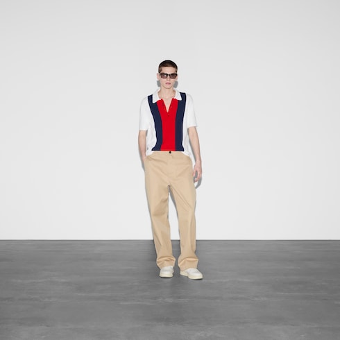 Pantaloni in doppio twill di cotone con nastro Web