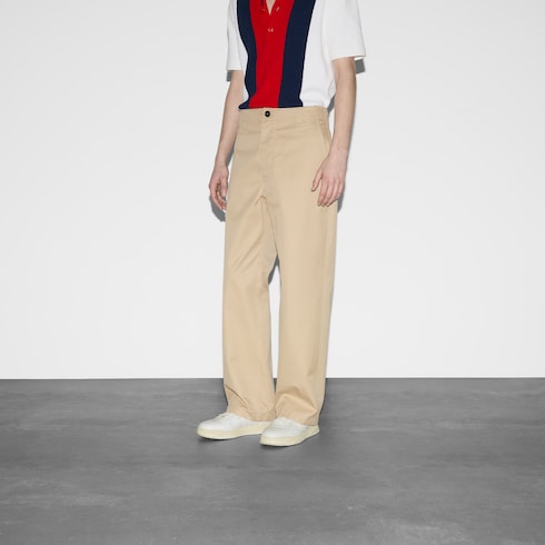Pantaloni in doppio twill di cotone con nastro Web