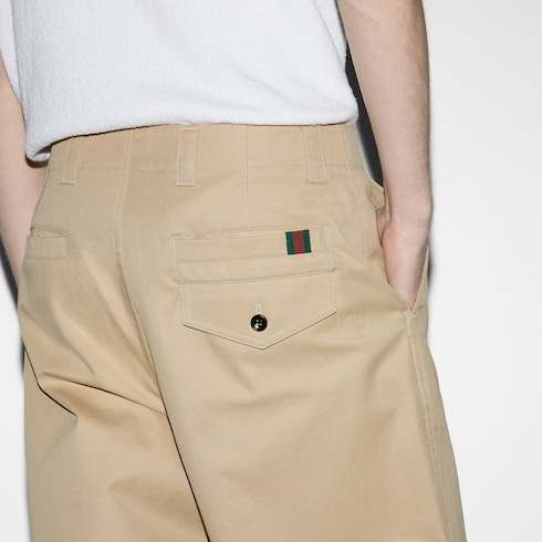 Pantaloni in doppio twill di cotone con nastro Web