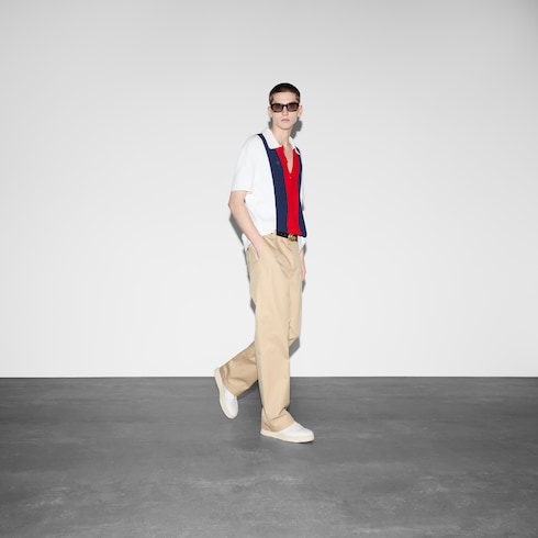 Pantaloni in doppio twill di cotone con nastro Web