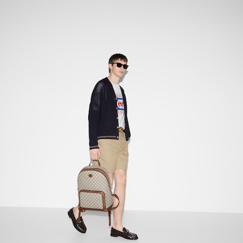 Cardigan in maglia di cotone ajour con nastro Web