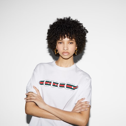 Футболка из хлопкового джерси с принтом Gucci