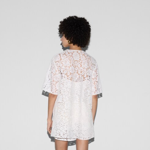 Maglia in pizzo di cotone floreale Gucci con stampa