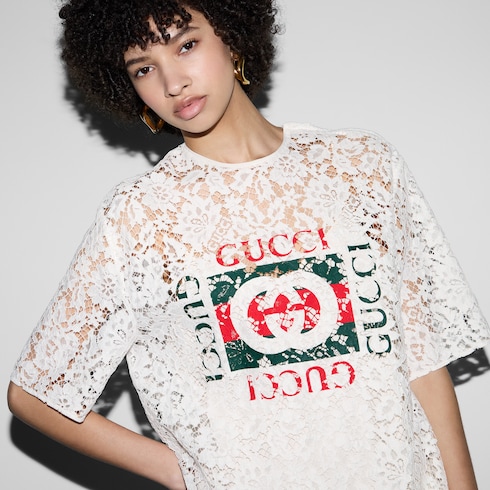 Gucci lace collared shirt in black | GUCCI® US