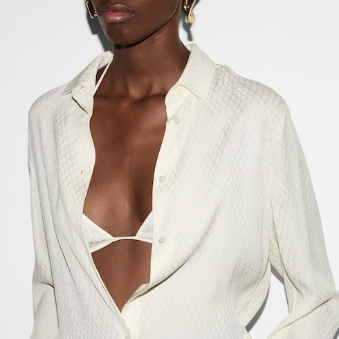 Set reggiseno e camicia in seta con motivo Gucci jacquard
