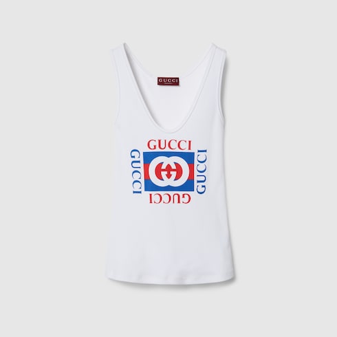 Débardeur en coton côtelé avec imprimé Gucci
