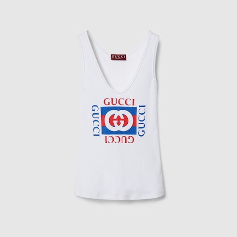 Rib cotton tank top with Gucci print Detail 2