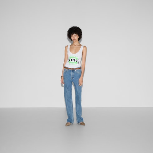 Débardeur en coton côtelé avec imprimé Gucci