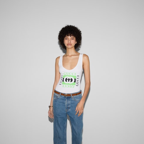 Débardeur en coton côtelé avec imprimé Gucci