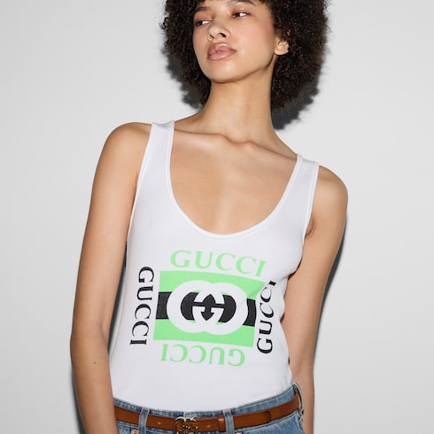 Débardeur en coton côtelé avec imprimé Gucci