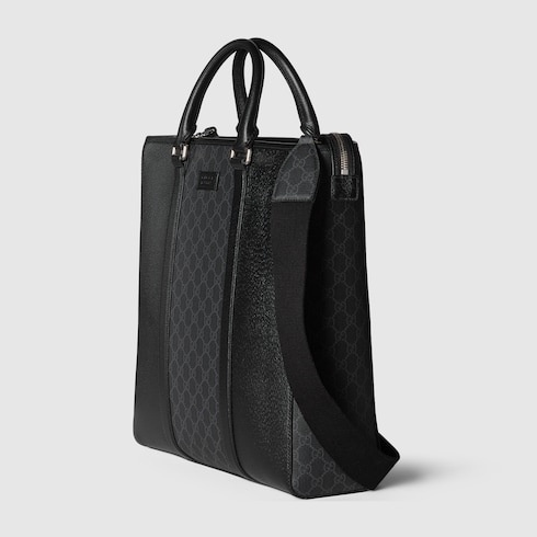 Medium GG tote bag with tag in black leather GUCCI US