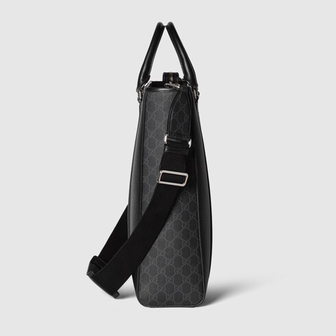 Medium GG tote bag with tag in black leather GUCCI Australia