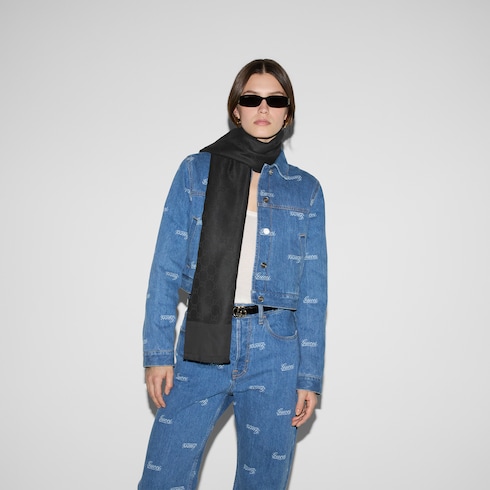 Scialle in seta e cotone jacquard con motivo GG