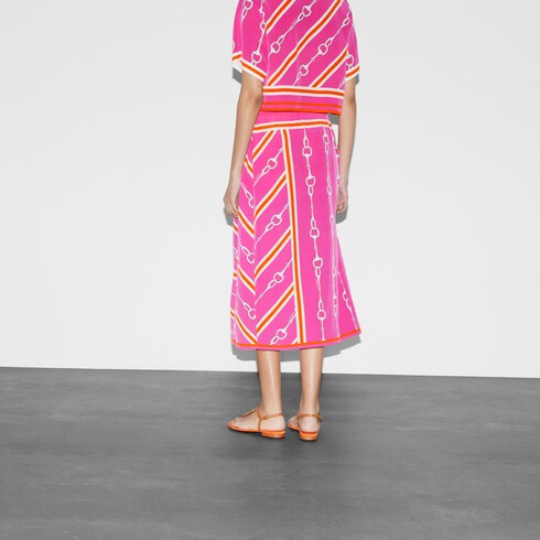 Gucci Horsebit stripe print silk skirt