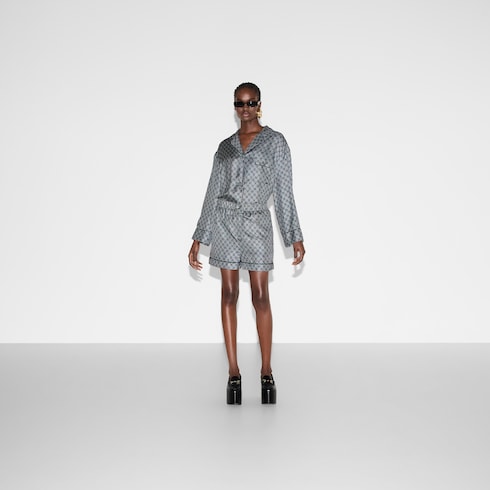 GG silk twill shorts in Blue Ready-to-wear | GUCCI® SI