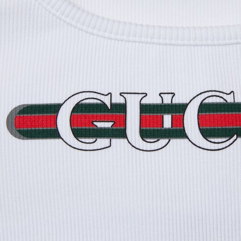 Cotton rib crop top with Web in White Ready-to-wear | GUCCI® SI Cotton rib crop top with Web in White Ready-to-wear | GUCCI® SI